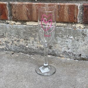 Valentine’s Day Champagne Flute – Pink and White Heart “Love” Design